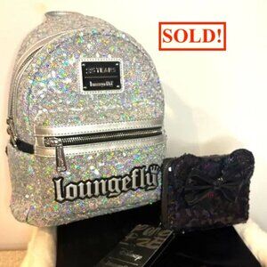 Loungefly 25th Anniversary Sequin Backpack & Black Sequin Wallet – Bundle, NWT